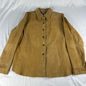 Coldwater Creek Brown Embroidered Leather Jacket